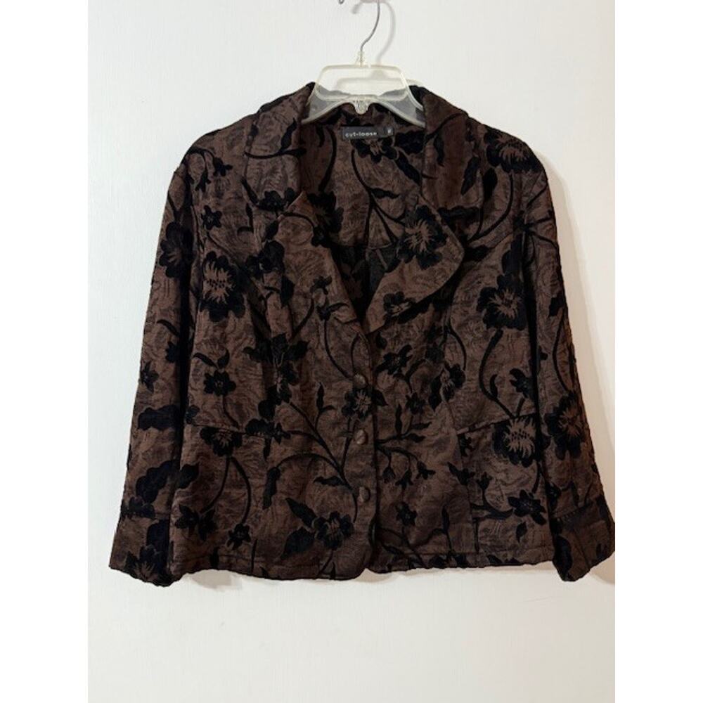 Vintage Cut Loose Women's Chocolate Brown Floral Blazer Jacket - Size XL